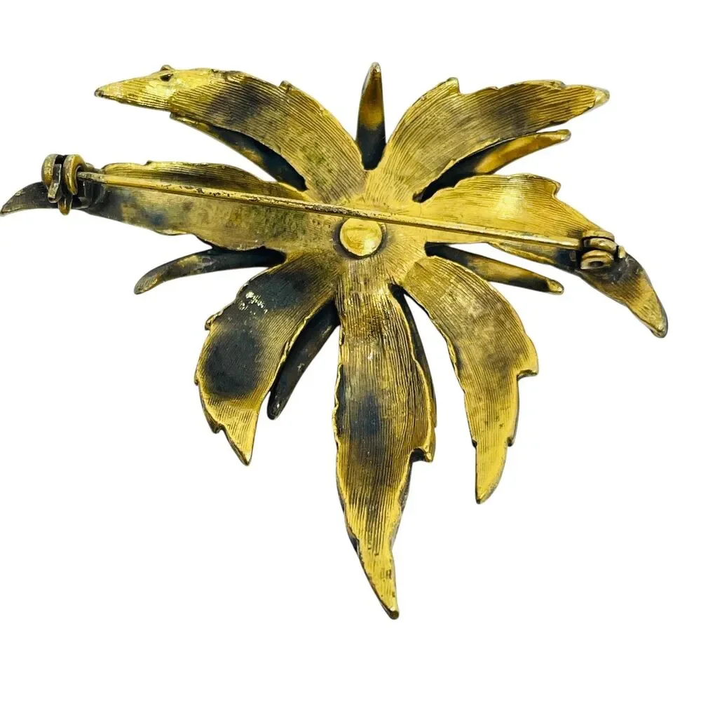 Vintage TORTOLANI gold tone flower designer earrings brooch set